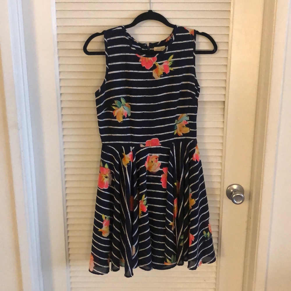 Fit and flare floral striped dress